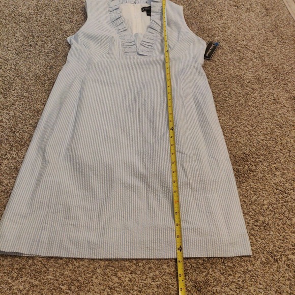 Jessica Howard NEW Dress White Blue Pinstripe Sleeveless Ruffle Neck Size 12 - Picture 7 of 7